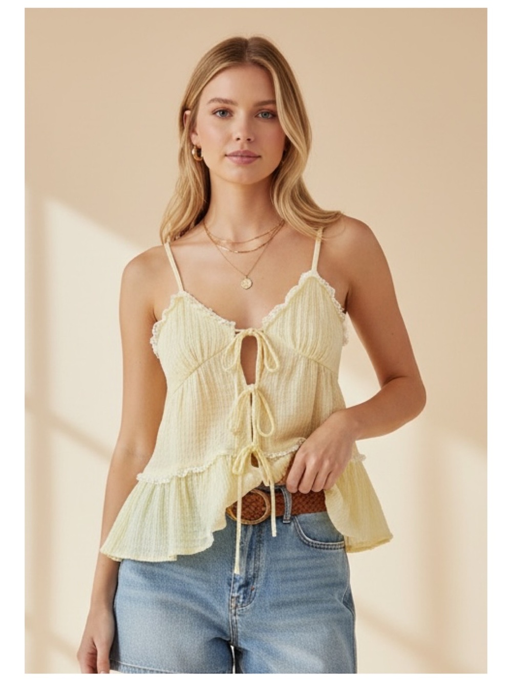 Lush Tie Front Tank Top XS Butter